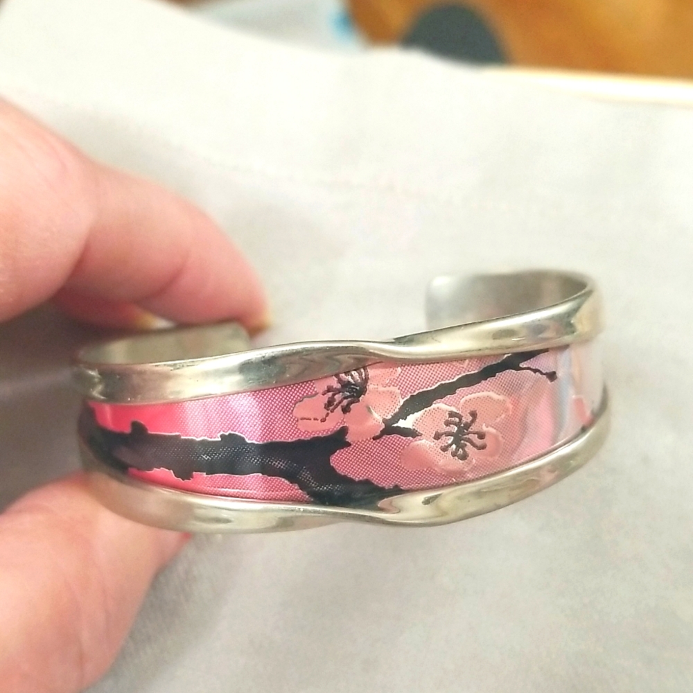 PINK Cherry Blossoms Graphic design CUFF Bracelet
